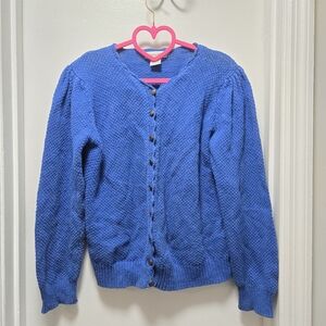 Vintage 80s Cobalt Blue Knit Button Down Cardigan Sweater